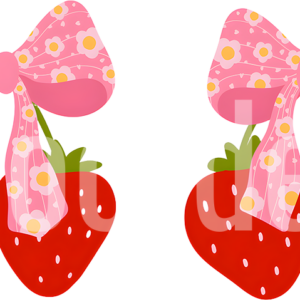 Kawaii Strawberry Hearts with Pink Polka Dot Bow Cute Fruit Design
